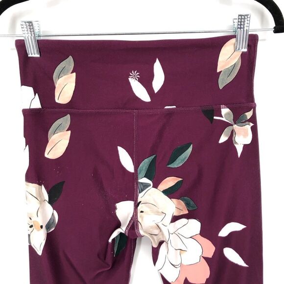 Athleta Floral Elation 7/8 Tight Athletic Leggings Womens Small Wine Purple Red - Picture 7 of 16